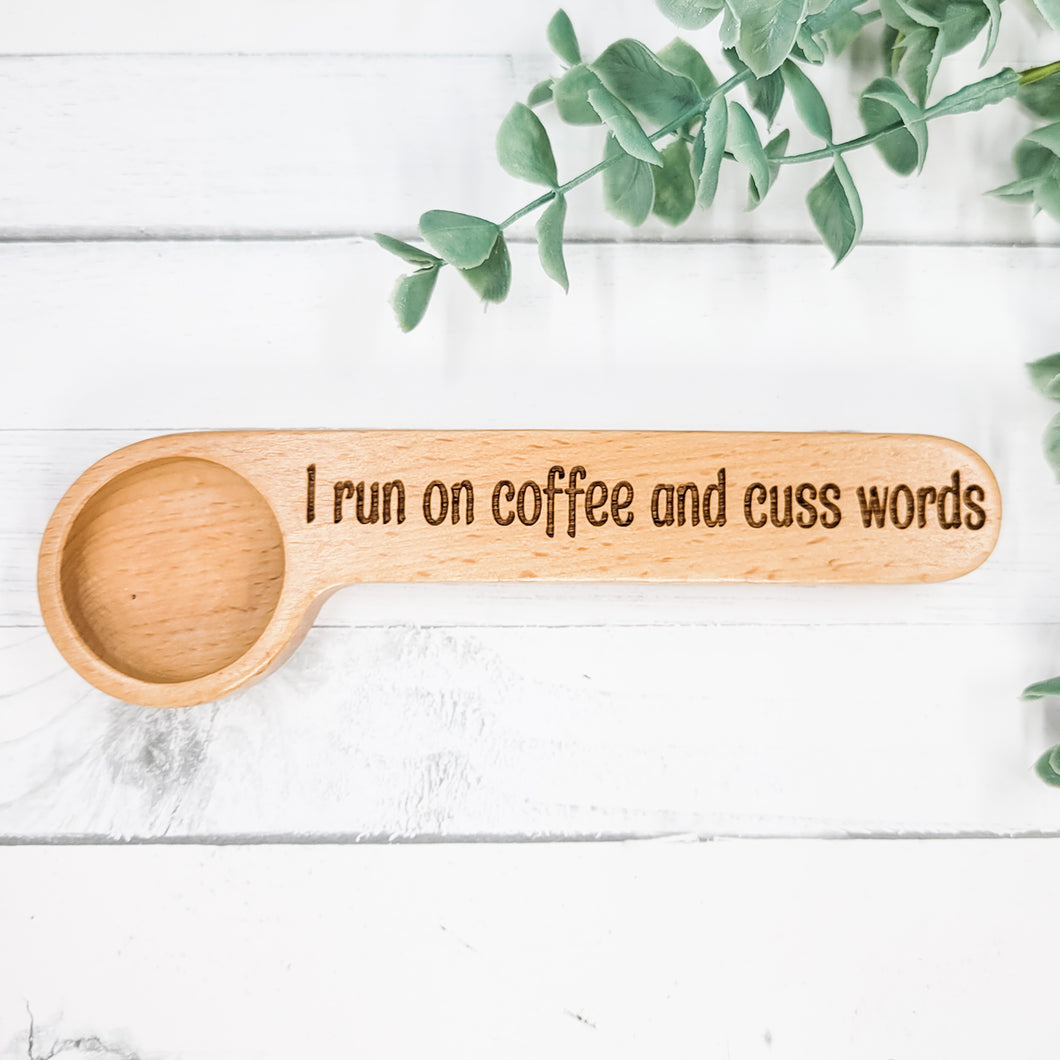 Coffee & Cuss Words - Engraved Coffee Scoop + Bag Clip