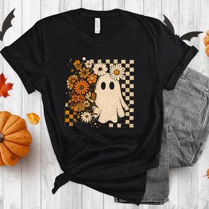 Retro Floral Ghost Tee – Fall Aesthetic Spooky Season Tee